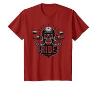 Live to Ride Ride to Live Moto Skull Biker Rebel T-Shirt, Enfant, Canneberge, 10 Ans
