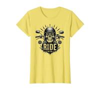 Live to Ride Ride to Live Moto Skull Biker Rebel T-Shirt, Femme, Citron, M