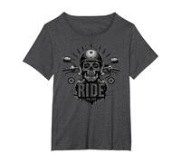 Live to Ride Ride to Live Moto Skull Biker Rebel T-Shirt, Femme Grandes Tailles, Chiné Foncé, 5X
