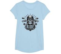Live to Ride Ride to Live Moto Skull Biker Rebel T-Shirt, Fille, Bleu Céleste, XS