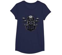 Live to Ride Ride to Live Moto Skull Biker Rebel T-Shirt, Fille, Bleu Marine, XS