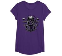Live to Ride Ride to Live Moto Skull Biker Rebel T-Shirt, Fille, Violet, M