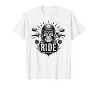 Live to Ride Ride to Live Moto Skull Biker Rebel T-Shirt, Homme, Blanc, L