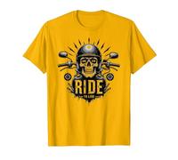 Live to Ride Ride to Live Moto Skull Biker Rebel T-Shirt, Homme, Doré Vif, M