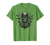 Live to Ride Ride to Live Moto Skull Biker Rebel T-Shirt, Homme, Herbe, M