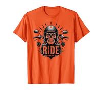 Live to Ride Ride to Live Moto Skull Biker Rebel T-Shirt, Homme, Orange, M