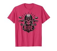 Live to Ride Ride to Live Moto Skull Biker Rebel T-Shirt, Homme, Rouge Chiné, M