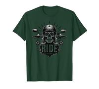 Live to Ride Ride to Live Moto Skull Biker Rebel T-Shirt, Homme, Vert Forêt, M