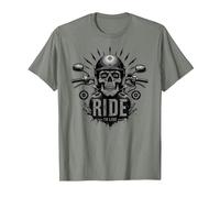 Live to Ride Ride to Live Moto Skull Biker Rebel T-Shirt, Homme, Vert Kaki chiné, M