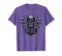 Live to Ride Ride to Live Moto Skull Biker Rebel T-Shirt, Homme, Violet Chiné, M