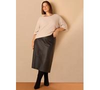 Live Unlimited Live Unlimited Black Curve Faux Leather Seam Detail Midi Skirt Black 44