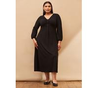 Live Unlimited Live Unlimited Black Curve Long Sleeve Pleat Front Midi Dress Black 22