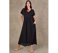 Live Unlimited Live Unlimited Black Jersey Woven Mix Broderie Maxi Dress Black EU 52 (UK 24)