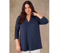 Live Unlimited Live Unlimited Blue 3/4 Sleeve Collared Jersey Top