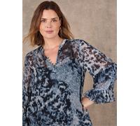 Live Unlimited Live Unlimited Blue Multi Abstract Print Frill Sleeve Blouse