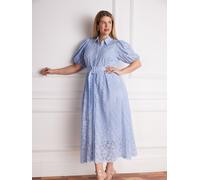 Live Unlimited Live Unlimited Blue Puff Sleeve Button Though Belted Lace Dress Blue 42