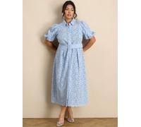 Live Unlimited Live Unlimited Blue Puff Sleeve Button Though Belted Lace Dress Blue 44