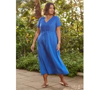 Live Unlimited Live Unlimited Blue Viscose Crinkle Embroidered Dress Blue 18