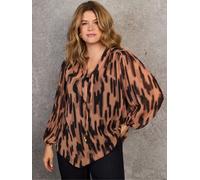 Live Unlimited Live Unlimited Brown Abstract Animal Print V-Neck Blouse