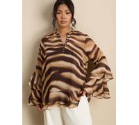 Live Unlimited Live Unlimited Brown Abstract Print Ruffle Blouse