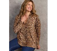 Live Unlimited Live Unlimited Brown Animal Print Polo Collar Jersey Top