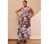Live Unlimited Live Unlimited Brown Curve Paisley V-Neck Maxi Swing Dress Brown EU 46 (UK 18)