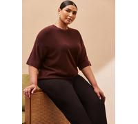 Live Unlimited Live Unlimited Brown Curve Ribbed Detail Round Neck T-Shirt