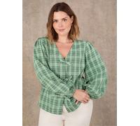 Live Unlimited Live Unlimited Green Check Print Bow Front Blouse