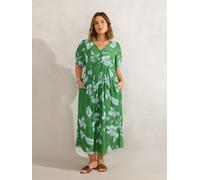 Live Unlimited Live Unlimited Green Floral Print Short Sleeve Lace Up Dress Green 46