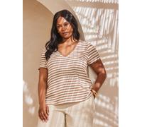 Live Unlimited Live Unlimited Grey Contrast Stripe Crochet Top with Rib Trim