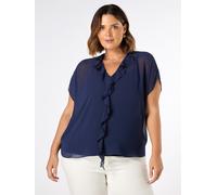 Live Unlimited Live Unlimited Navy Curve Chiffon Ruffle Short Sleeve Blouse