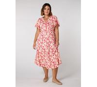 Live Unlimited Live Unlimited Pink Curve Raspberry Floral Print Flutter Sleeve Wrap Dress Pink EU 42 (UK 14)