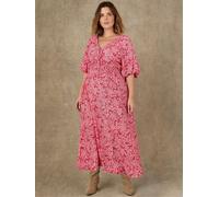 Live Unlimited Live Unlimited Pink Ditsy Print Puff Sleeve Elasticated Waist Dress Pink EU 40 (UK 12)