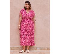 Live Unlimited Live Unlimited Pink Petite Curve Print Gathered Midi Dress Pink 26