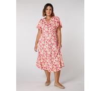 Live Unlimited Live Unlimited Pink Petite Curve Raspberry Floral Print Flutter Sleeve Wrap Dress Pink EU 44 (UK 16)