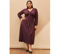 Live Unlimited Live Unlimited Purple Curve Print Long Sleeve Pleat Front Midi Dress Purple 12