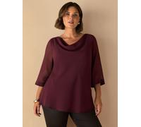 Live Unlimited Live Unlimited Red Curve Cowl Neck Overlay Top