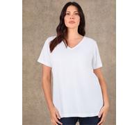Live Unlimited Live Unlimited White Cotton Slub Longline V-Neck T-Shirt