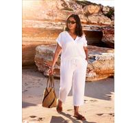Live Unlimited Live Unlimited White Linen Blend Drawstring Cropped Trousers
