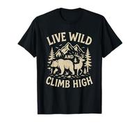 Live Wild Climb High Bear Cerf Randonnée Camping Arbres de Montagne T-Shirt