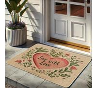 Live with Love Paillasson motif cœur floral pour intérieur et extérieur, décoration printanière, en caoutchouc imperméable, antidérapant, absorbant la poussière, facile à nettoyer, 73,6 x 43,2 cm