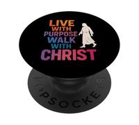 Live with Purpose Walk with Christ Jésus Christian Faith PopSockets PopGrip Adhésif