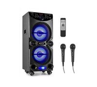 Fenton LIVE2104 - Enceinte de Soirée à LED, Idéale pour Karaoké, 400 Watts, LEDs Intégrées, SD/USB et Technologie Bluetooth, Écran de Lecture LCD, Télécommande et Deux Microphones