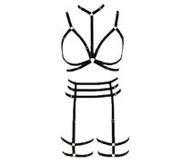 LIVE4COOL Ensemble de lingerie élastique avec harnais et bretelles creuses réglables pour femme, noir 2, Taille Unique
