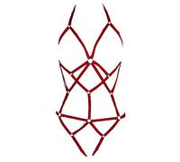 LIVE4COOL Ensemble de Lingerie élastique pour Femme avec Harnais et Bretelles Creuses réglables et Ceinture Sexy, Rouge, Taille Unique
