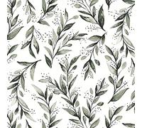 Livebor Papier peint autocollant moderne à décoller et à coller, motif feuilles d'olivier, papier de contact floral décoratif, papier de contact amovible, papier peint aquarelle 45 x 1,50 cm