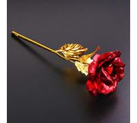 Livecitys Feuille d'or Couleur Artificielle Fleur Rose Longue Tige Valentine 's Day Lovers Cadeau Bricolage Matériel Accessoires Rouge