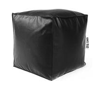 LIVEDECO - Pouf Cube Intérieur, Déhoussable, Salon, Chambre, Simili Cuir Noir BiG52