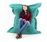 LIVEDECO - Pouf Déhoussable avec Billes, Rectangulaire, Velours Côtelé Turquoise, Intérieur pour Salon, Chambre - BiG52