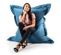 LIVEDECO - Pouf Géant Lin Intérieur Salon, Déhoussable, Cocooning Bleu Canard BiG52